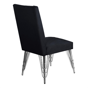 Zoe Dining Side Chair Set of 2- Black Velvet Upholstery- Chrome Legs