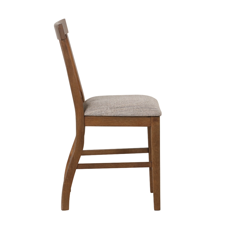 Counter Height Chair Set of 2- Brown Slatted Back- Gray Polyester