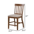 Counter Height Chair Set of 2- Brown Slatted Back- Gray Polyester