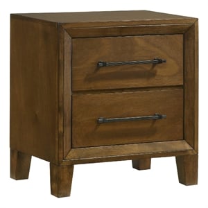 Lary Nightstand- 2 Drawers- Rustic Farmhouse Walnut Brown Finish