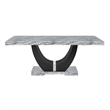 Lira Dining Table- 78 Inch Faux Marble Top- Black U Shaped Pedestal