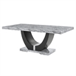 Lira Dining Table- 78 Inch Faux Marble Top- Black U Shaped Pedestal