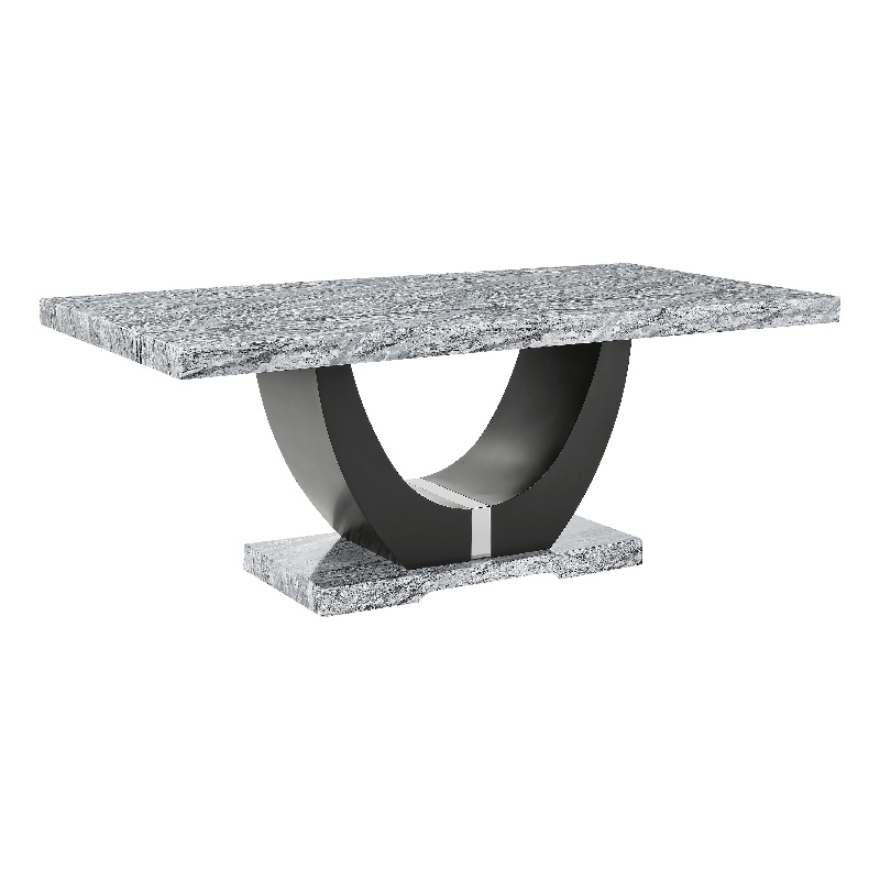 Lira Dining Table- 78 Inch Faux Marble Top- Black U Shaped Pedestal
