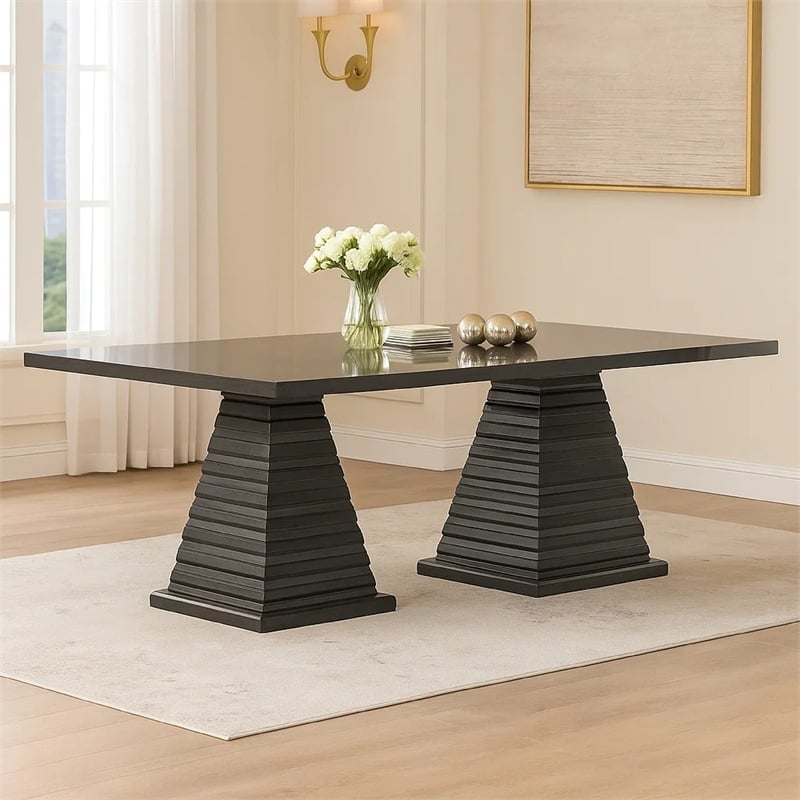 Pex Dining Table- 78 Inch Rectangular Top- Double Pedestal Base- Brown