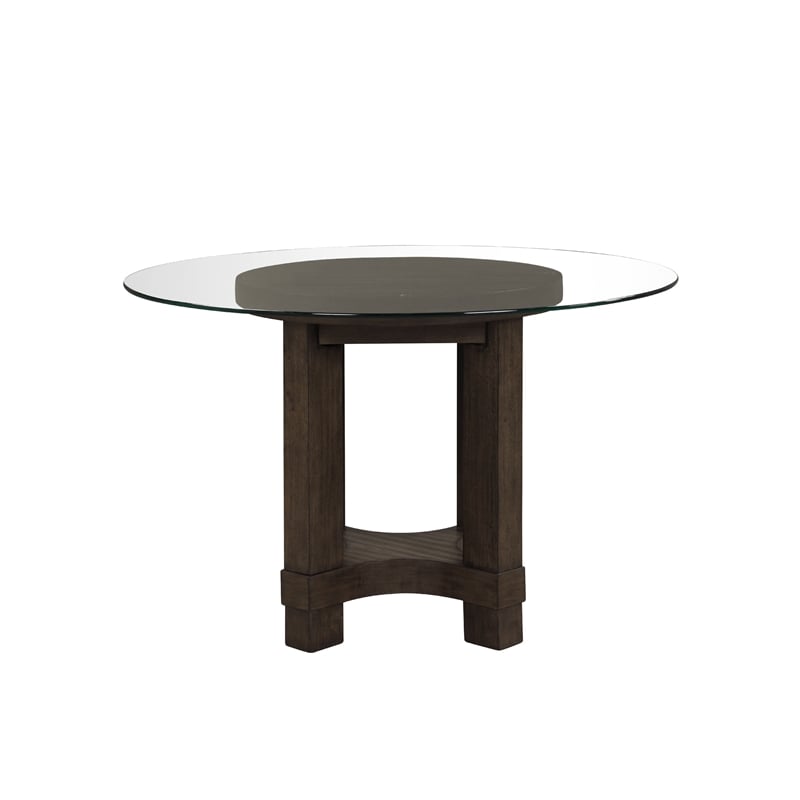Cora Dining Table- 52 Inch Round Glass Top- Walnut Brown Pedestal Base