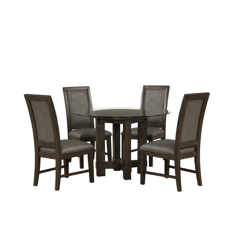 Cora Dining Table- 52 Inch Round Glass Top- Walnut Brown Pedestal Base