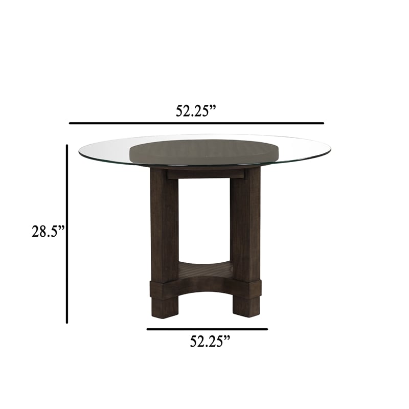 Cora Dining Table- 52 Inch Round Glass Top- Walnut Brown Pedestal Base