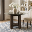 Cora Dining Table- 52 Inch Round Glass Top- Walnut Brown Pedestal Base