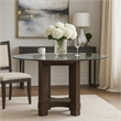 Cora Dining Table- 52 Inch Round Glass Top- Walnut Brown Pedestal Base