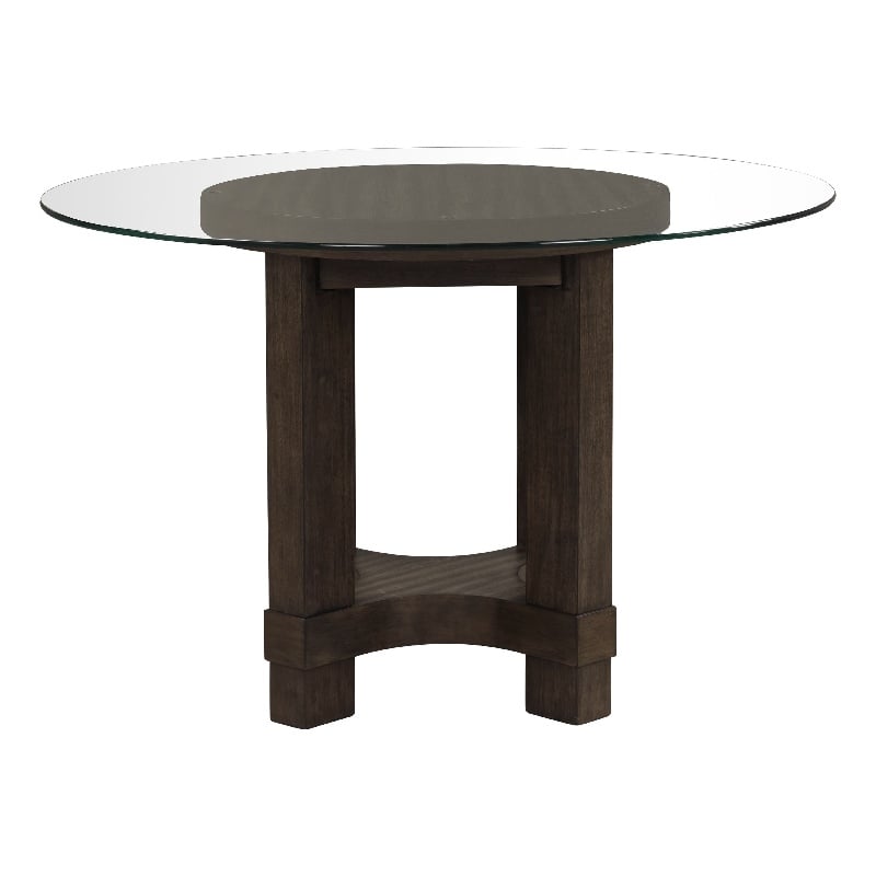 Cora Dining Table- 52 Inch Round Glass Top- Walnut Brown Pedestal Base