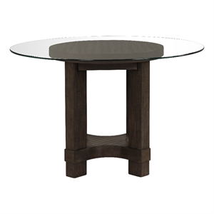 Cora Dining Table- 52 Inch Round Glass Top- Walnut Brown Pedestal Base