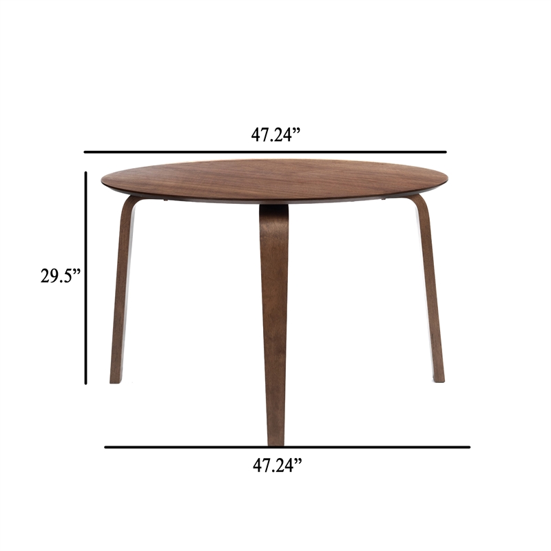 Aby Dining Table- 47 Inch Round Top- Rustic Walnut Brown Splayed Legs