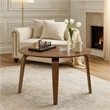 Aby Dining Table- 47 Inch Round Top- Rustic Walnut Brown Splayed Legs