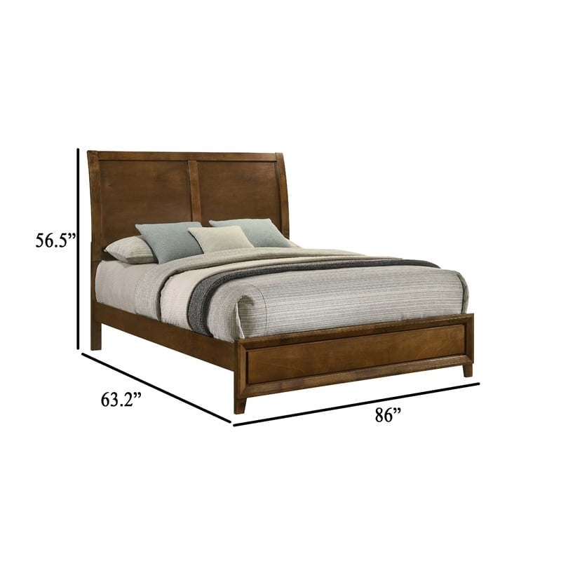 Lary Queen Bed with Sleigh-Style Headboard and Slat Kit- Walnut Brown