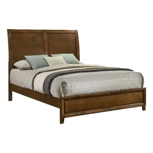 Lary Queen Bed with Sleigh-Style Headboard and Slat Kit- Walnut Brown