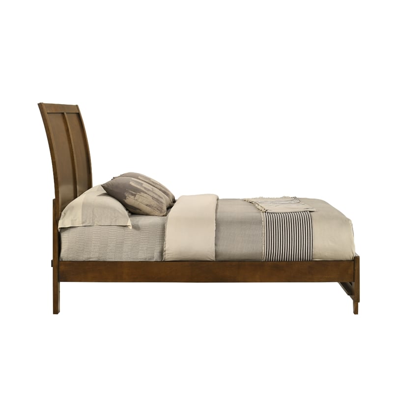 Lary Full Bed with Sleigh-Style Headboard and Slat Kit- Walnut Brown