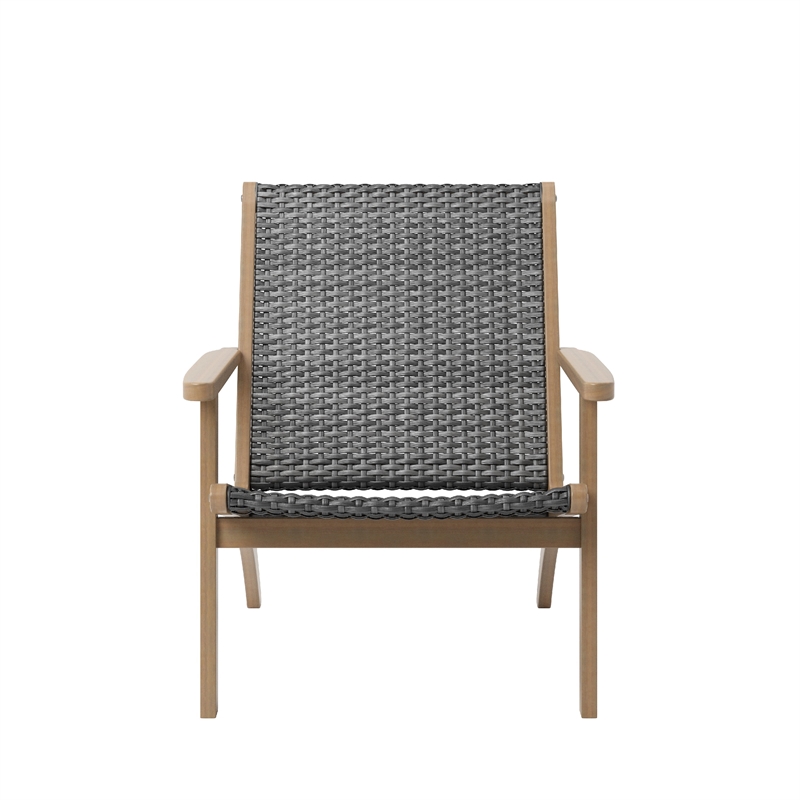 Rady Patio Side Armchair Set of 2- Gray Wicker- Brown Solid Wood