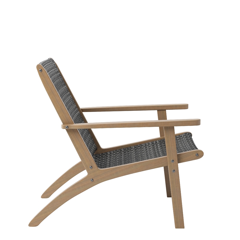 Rady Patio Side Armchair Set of 2- Gray Wicker- Brown Solid Wood