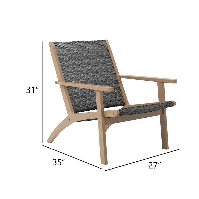 Rady Patio Side Armchair Set of 2- Gray Wicker- Brown Solid Wood