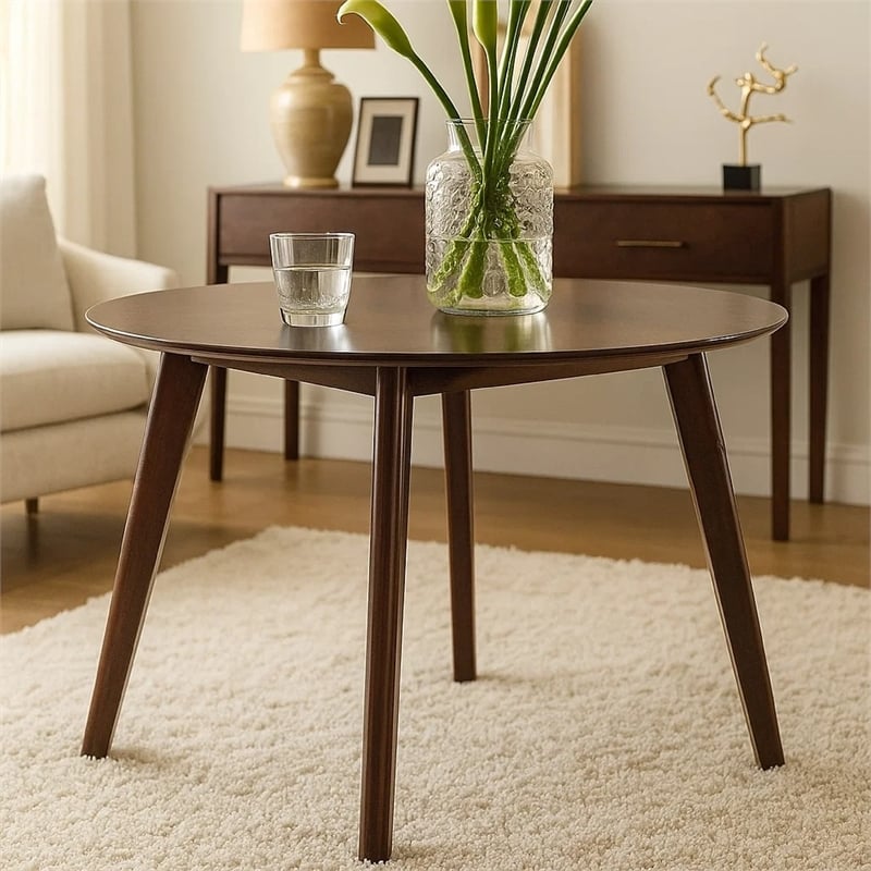 Tery Dining Table- 47 Inch Round Top- Angled Legs- Cherry Brown Wood