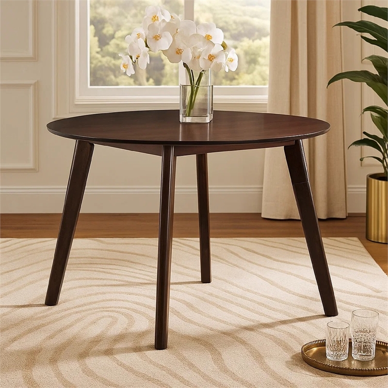 Tery Dining Table- 47 Inch Round Top- Angled Legs- Cherry Brown Wood