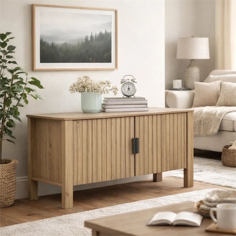 Hay TV Media Console- 47 Inch- 2 Doors w Adjustable Shelves- Beige