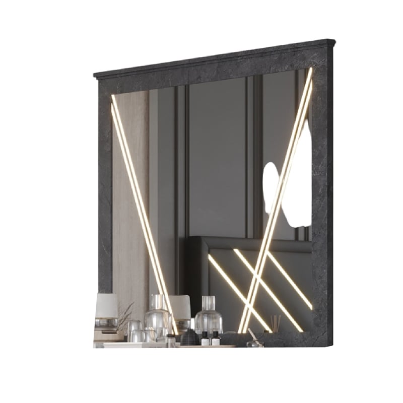 Semy Dresser Mirror- 40 Inch Lighted Gray Marble Frame- Low Distortion