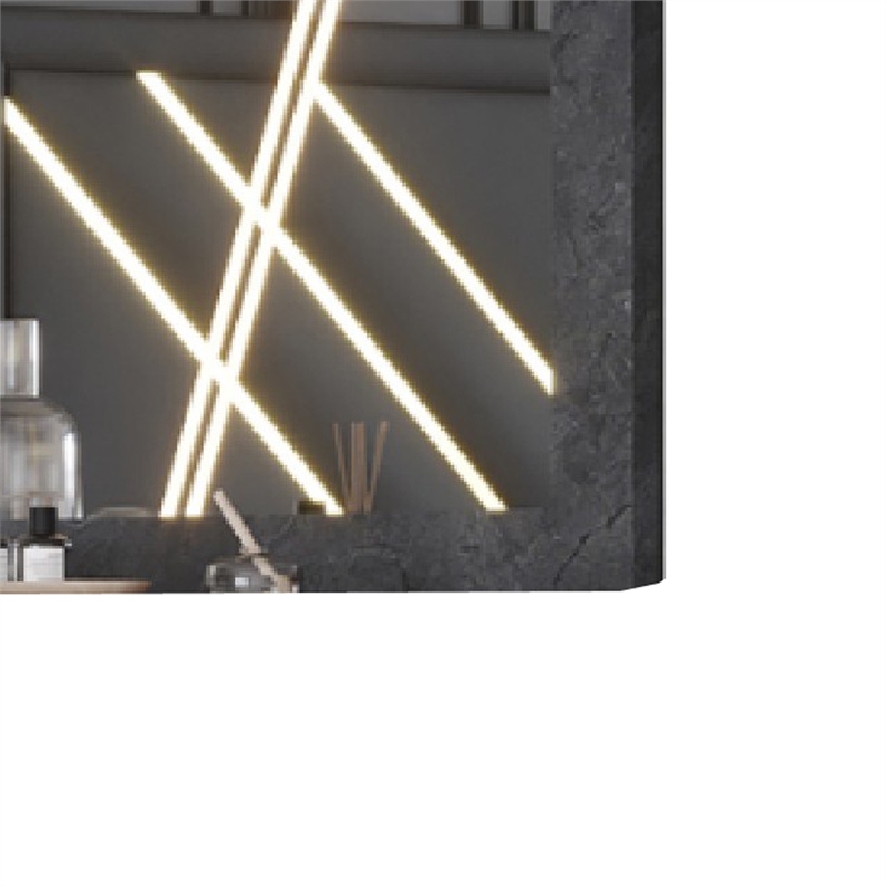Semy Dresser Mirror- 40 Inch Lighted Gray Marble Frame- Low Distortion