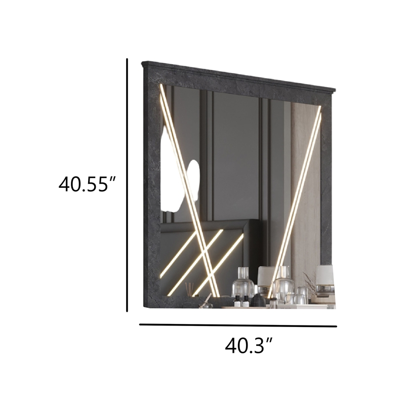 Semy Dresser Mirror- 40 Inch Lighted Gray Marble Frame- Low Distortion