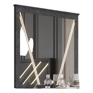 Semy Dresser Mirror- 40 Inch Lighted Gray Marble Frame- Low Distortion
