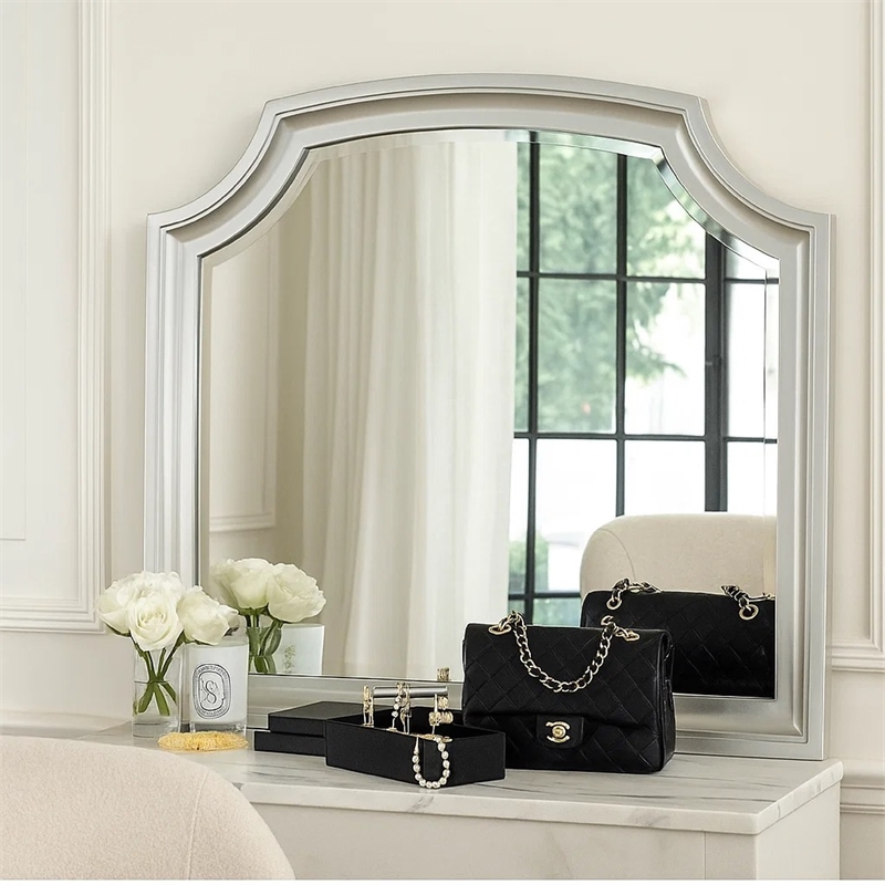 Felix Dresser Mirror- 30 Inch- Low Distortion Glass- Matte Silver Pine