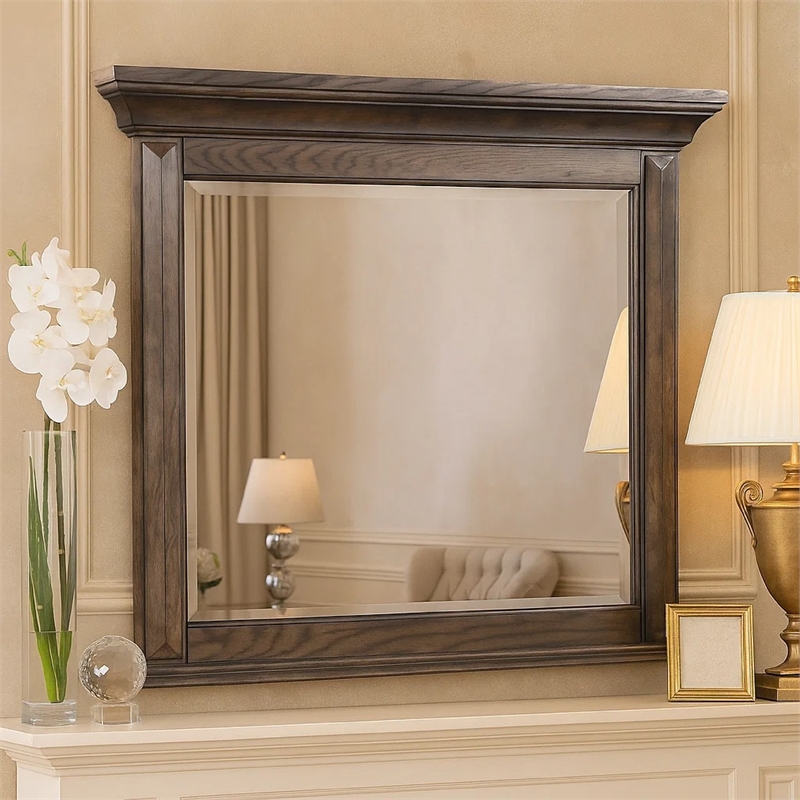 Vesy Dresser Mirror- 48 Inch- Low Distortion Glass- Walnut Brown Wood