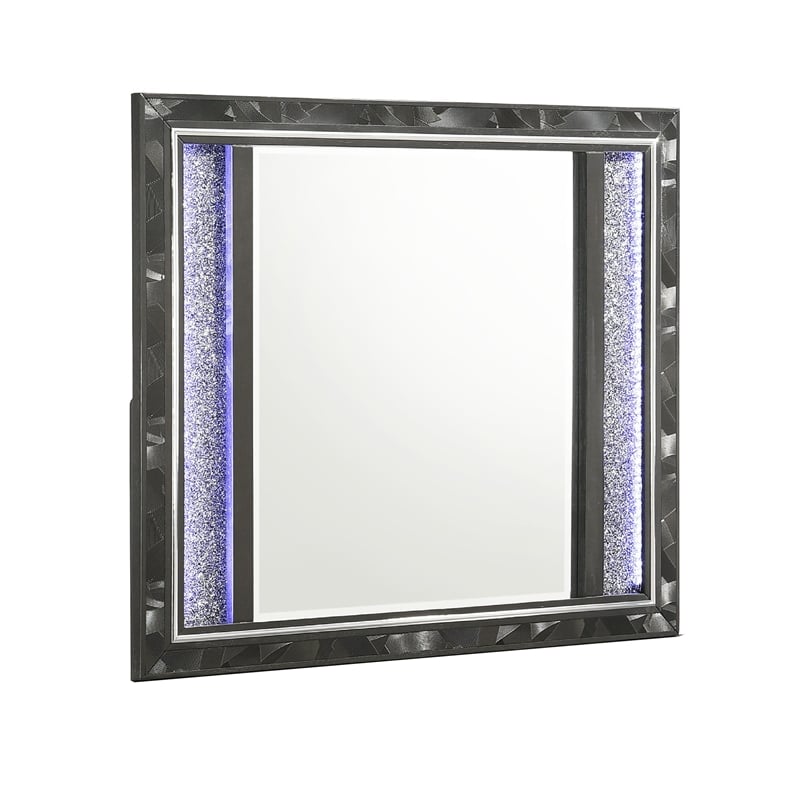Ren Dresser Mirror- 45 Inch- Crushed Crystal Look Black Laminate- LED