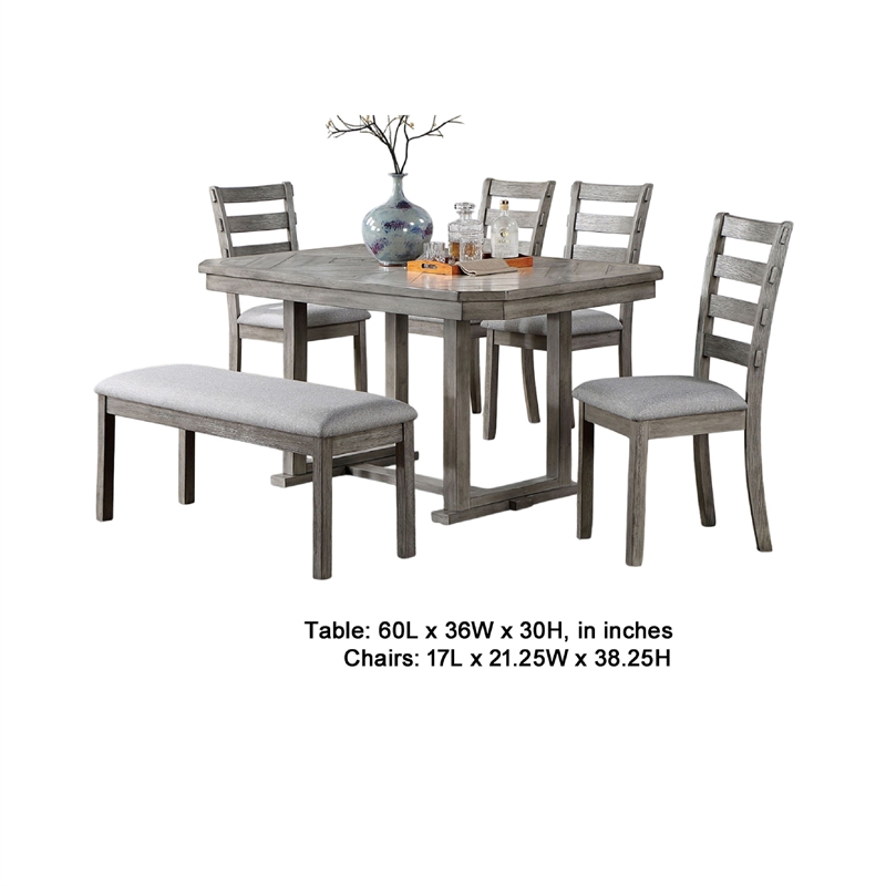 Lais 6pc Dining Table Set with Bench- 4 Ladderback Chairs- Rustic Gray