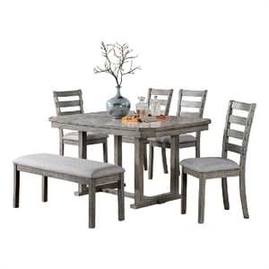 Lais 6pc Dining Table Set with Bench- 4 Ladderback Chairs- Rustic Gray