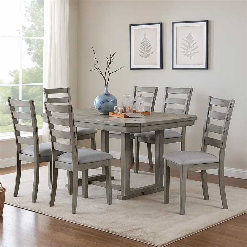 Lais 7pc Dining Table Set with 6 Ladderback Chairs- Rustic Gray