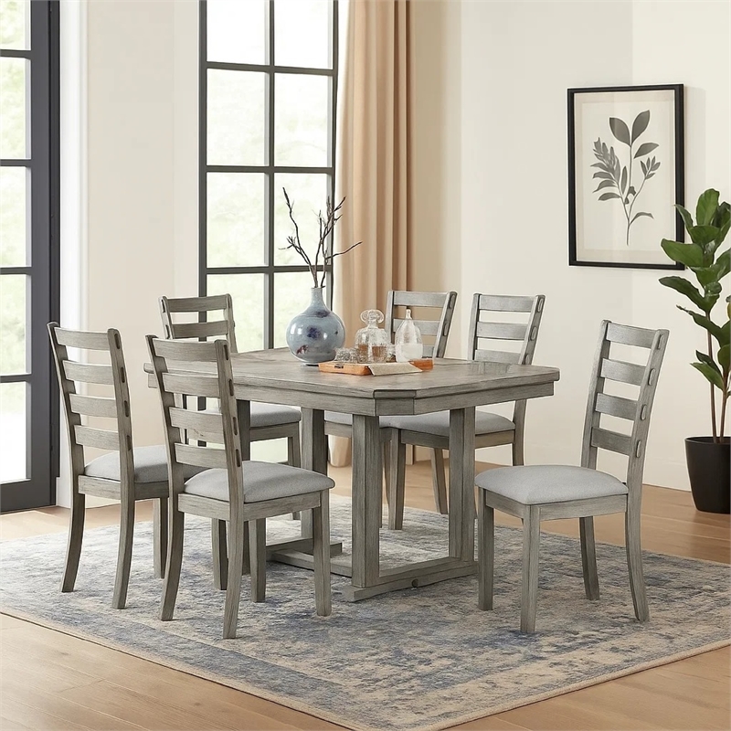 Lais 7pc Dining Table Set with 6 Ladderback Chairs- Rustic Gray
