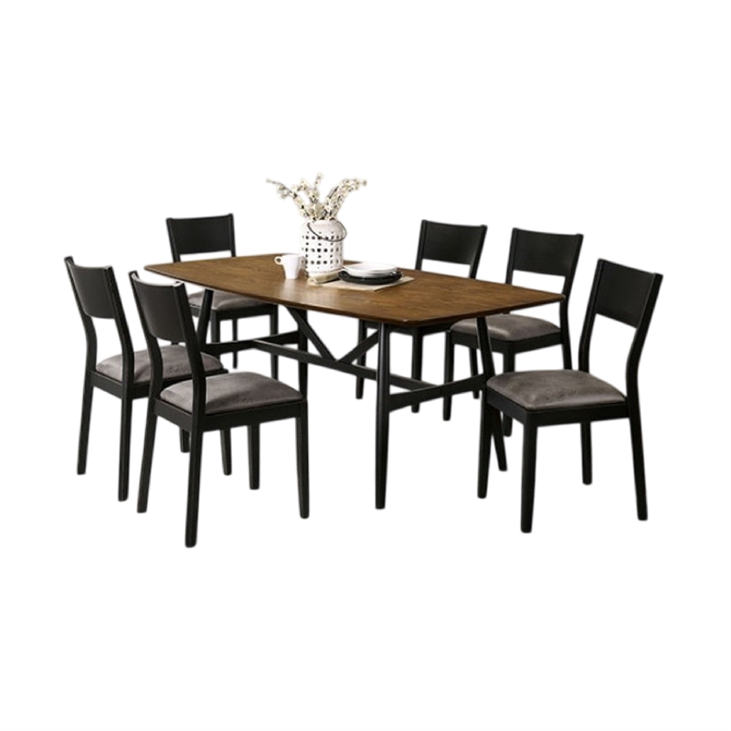 Riera 7pc Dining Table Set with Planked Top- 6 Faux Leather Chairs