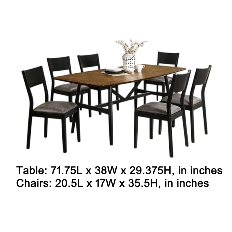 Riera 7pc Dining Table Set with Planked Top- 6 Faux Leather Chairs