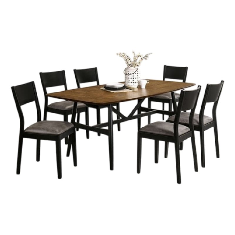 Riera 7pc Dining Table Set with Planked Top- 6 Faux Leather Chairs