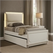 Dima Twin Size Bed with Pull Out Trundle and LED Headboard- Pearl White