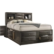 Simo 4pc Queen Bedroom Set w Bookcase Headboard w Drawers- Gray