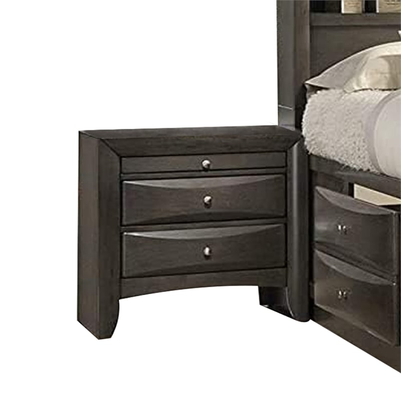 Simo 4pc Queen Bedroom Set w Bookcase Headboard w Drawers- Gray