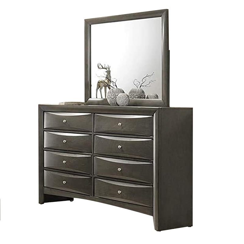 Simo 4pc Queen Bedroom Set w Bookcase Headboard w Drawers- Gray