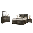 Simo 5pc Queen Bedroom Set w Bookcase Headboard- 2 Nightstands- Gray