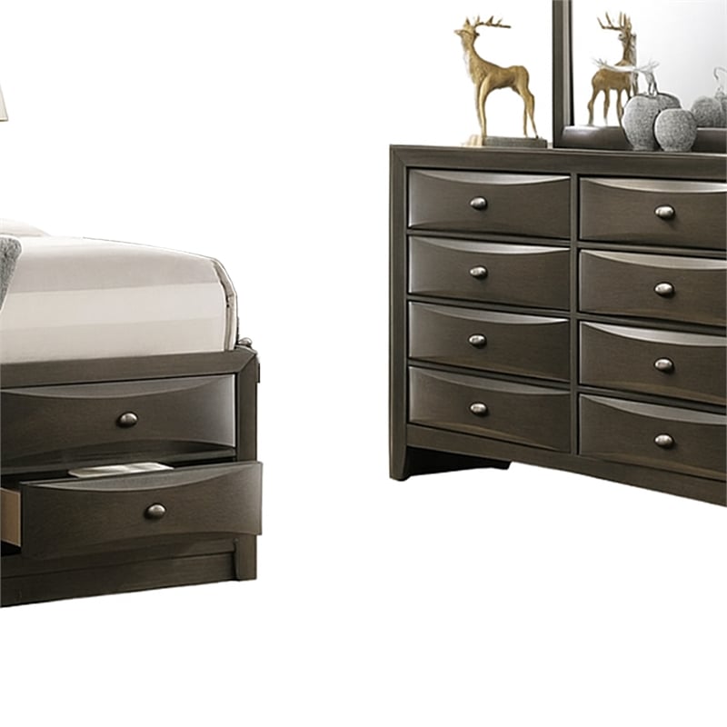 Simo 5pc Queen Bedroom Set w Bookcase Headboard- 2 Nightstands- Gray