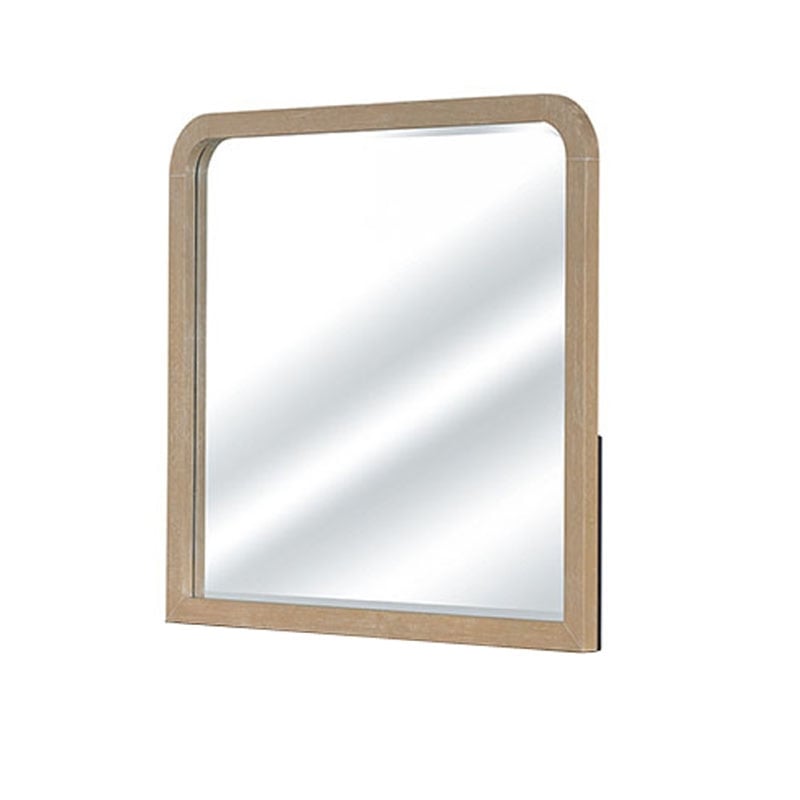 Tanya Dresser Mirror- Beveled Curved Edge- Natural Brown Wood 40x46