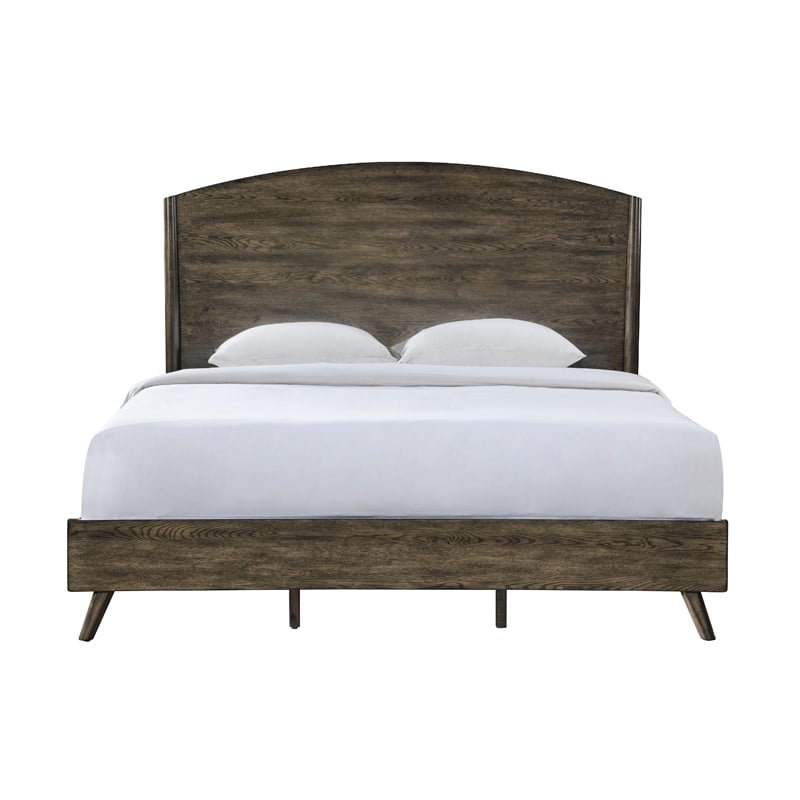 Roxy Queen Bed with Mid-Century Modern Design- Walnut Brown Okume