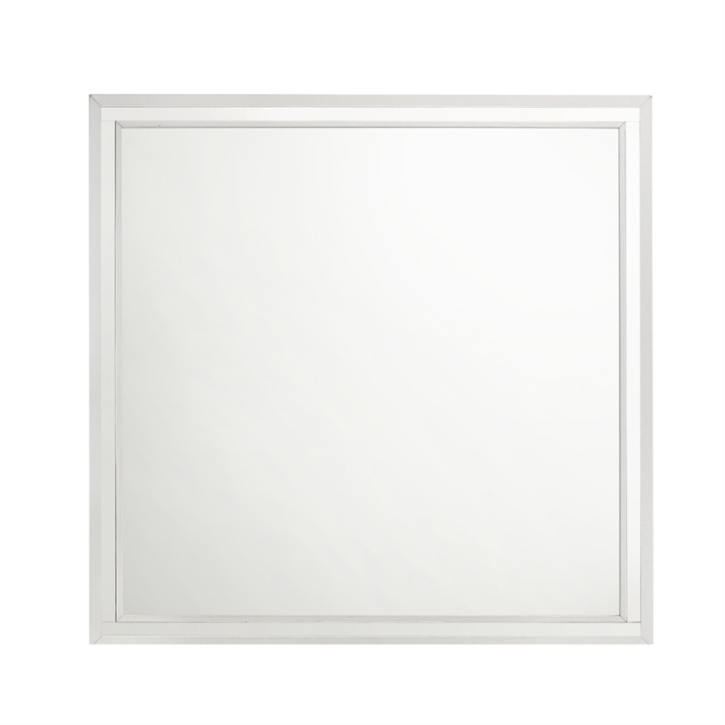 Ruo Dresser Mirror- 40 Inch Square Frame- Low Distortion- Glossy White