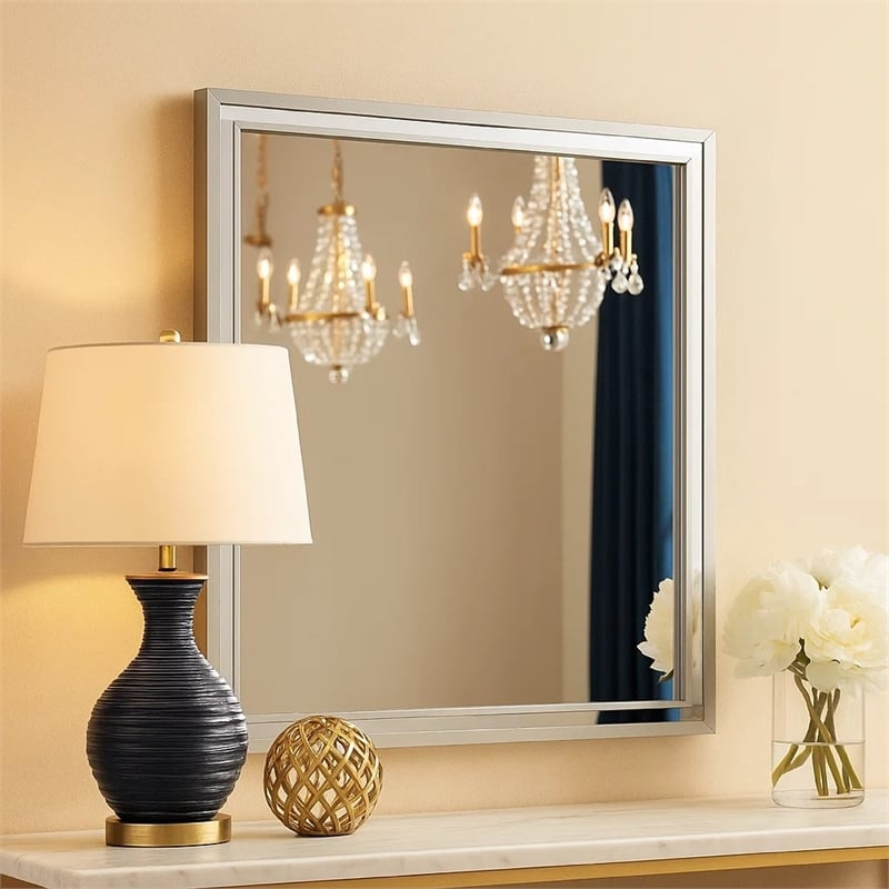 Ruo Dresser Mirror- 40 Inch Square Frame- Low Distortion- Glossy White